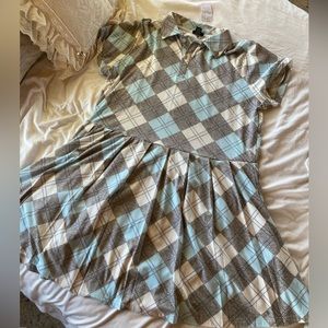 Plus Argyle Print Pleated Polo Mini Dress 3x